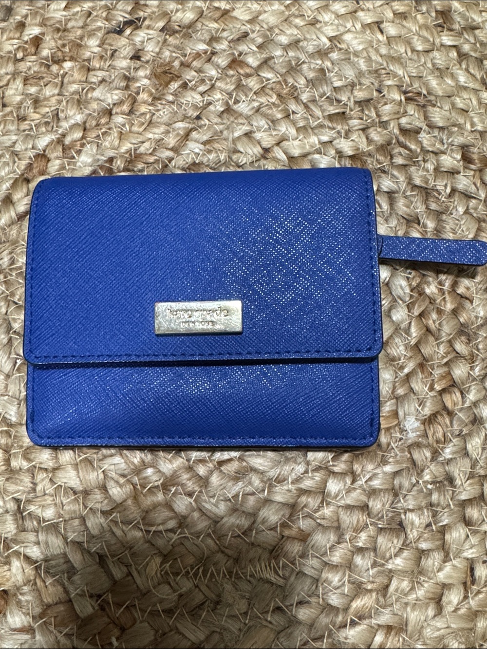 kate spade cobalt blue Saffiano leather compact wallet